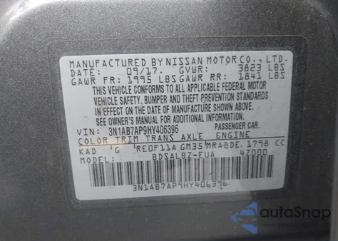 2017 Nissan Sentra S from USA, damaged, VIN 3N1AB7AP9HY406396